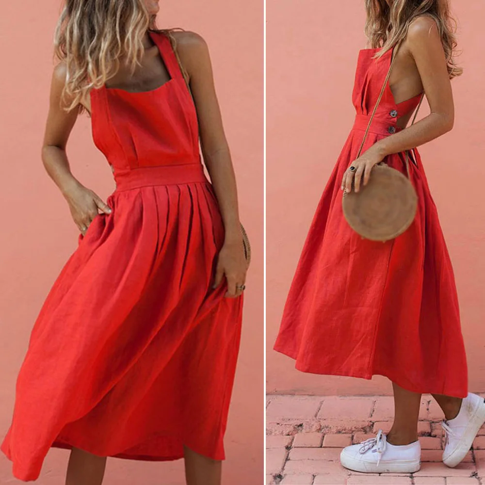 Женское платье женские пляжные летние однотонные винтажные модные вечерние