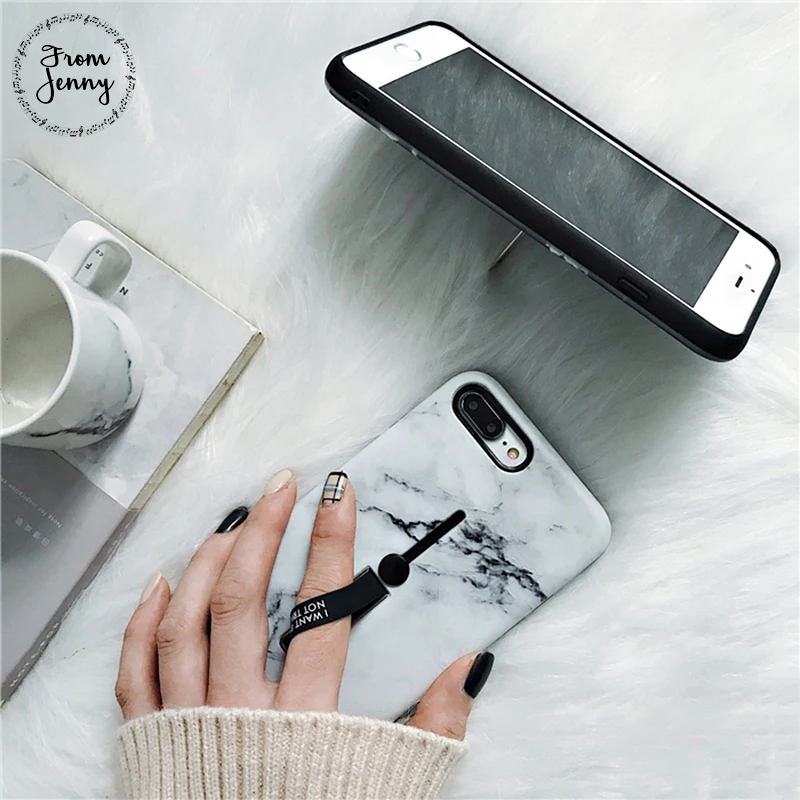 From Jenny Fashion Marble Phone Case For iphone X 7 7s 6 6s 6plus 6splus Golden Silver Finger Ring Holder Grip Hard | Мобильные