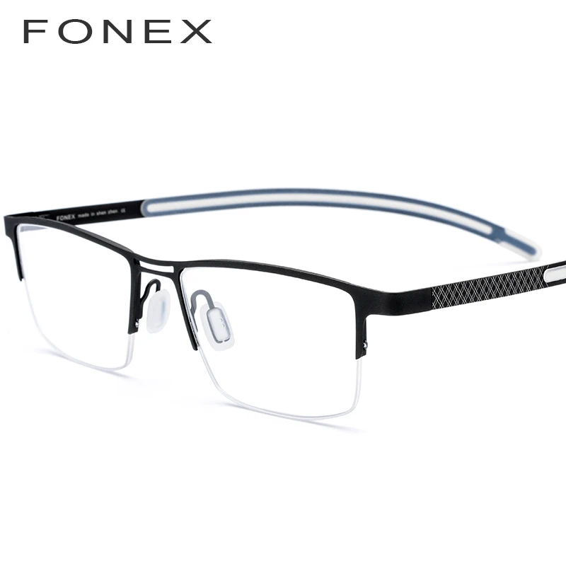 FONEX титановый рецепт, мужские очки, новинка, полуоправы, полуквадратные, оправа для очков, Корейская близорукость, оптические очки 872 - Цвет оправы: Черный