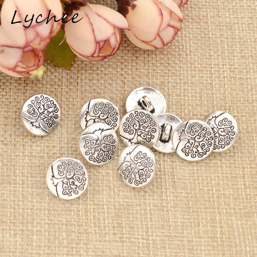 Lychee 10 шт. античные серебряные металлические пуговицы с хвостовиком из дерева