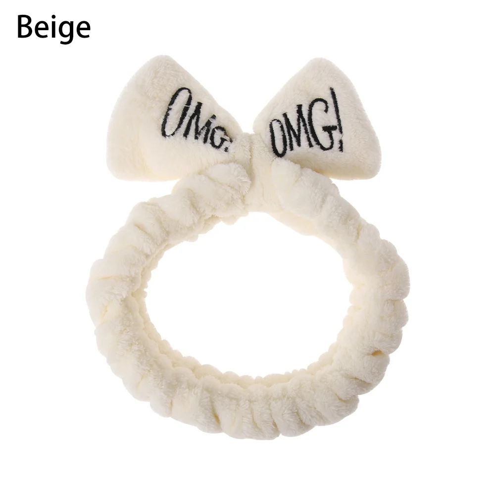 beige Новая буква "OMG" коралловый флис мягкий бант повязки для женщин девочек милый держатель волос повязки для волос аксессуары для волос - Цвет: beige