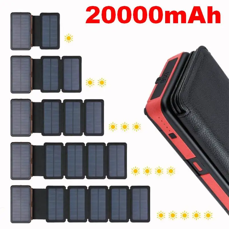 20000mAh светодиодный Банк солнечной энергии складной портативный солнечный Панель Солнечное зарядное устройство Внешний аккумулятор на солнечной батареи для телефона