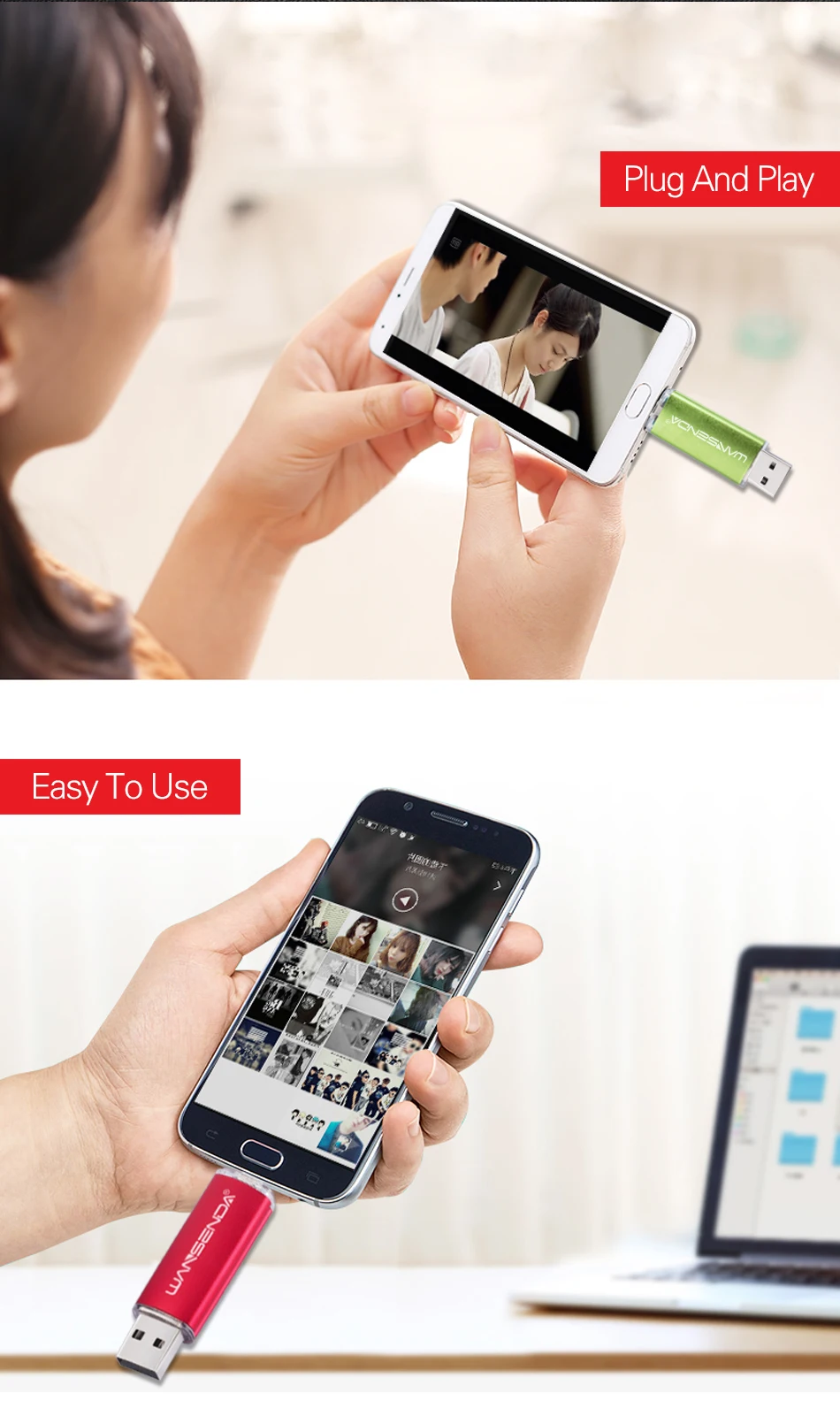 WANSENDA USB 2,0 OTG USB флеш-накопитель для телефонов на Android 256 ГБ 128 ГБ 64 ГБ флеш-накопитель 32 Гб 16 Гб Micro USB карта памяти 8 Гб флешка