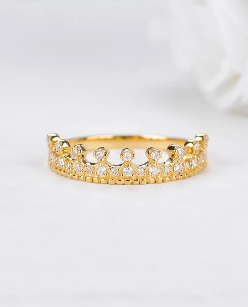 AULEEZE 0.16ct настоящий корона с алмазами плотное кольцо 18 K 750 желтого золота Обручение обручальные кольца для Для женщин сертифицированный бриллиант ювелирные изделия