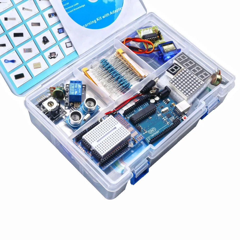 

KUONGSHUN Ultimate Starter Kit including Ultrasonic Sensor, UNO R3, LCD1602 Screen for arduino UNO with Plastic Box