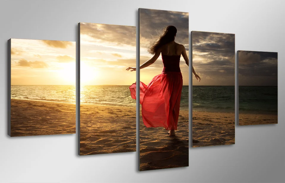

Cuadros Decoracion Canvas Painting Sunset Beach Beautiful Woman Back Modern Wall Pictures For Living Room Art Modular Pictures