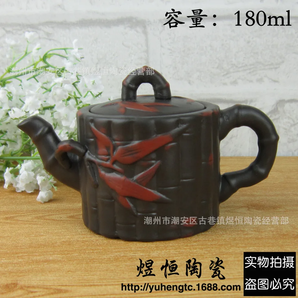 Bule de Chá de Bambu Artesanal de Cerâmica Argila Roxa Yixing Roxo Areia Genuíno Drinkware 180 ml