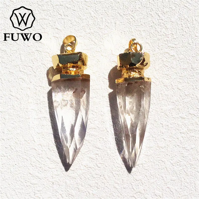 Подвеска с натуральным кристаллом FUWO, многогранная, с гальваническим покрытием из золота 24 К, ювелирные изделия с драгоценными камнями, PD085