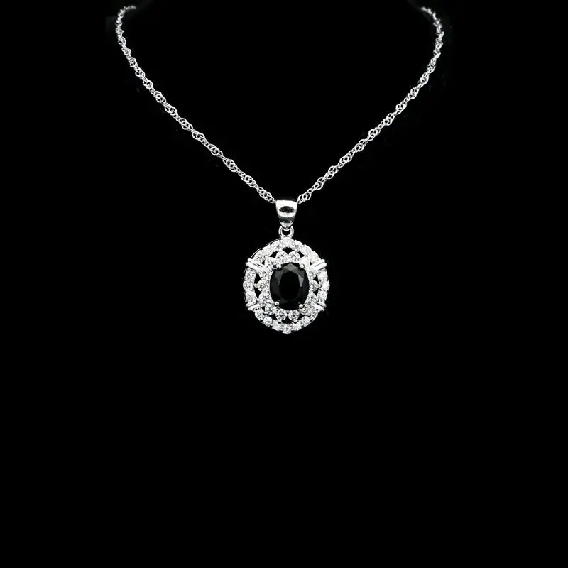 Round 925 Sterling Silver Jewelry Sets For Women Black Cubic Zirconia White Crystal Earrings/Pendant/Necklace/Ring/Bracelet | Украшения и