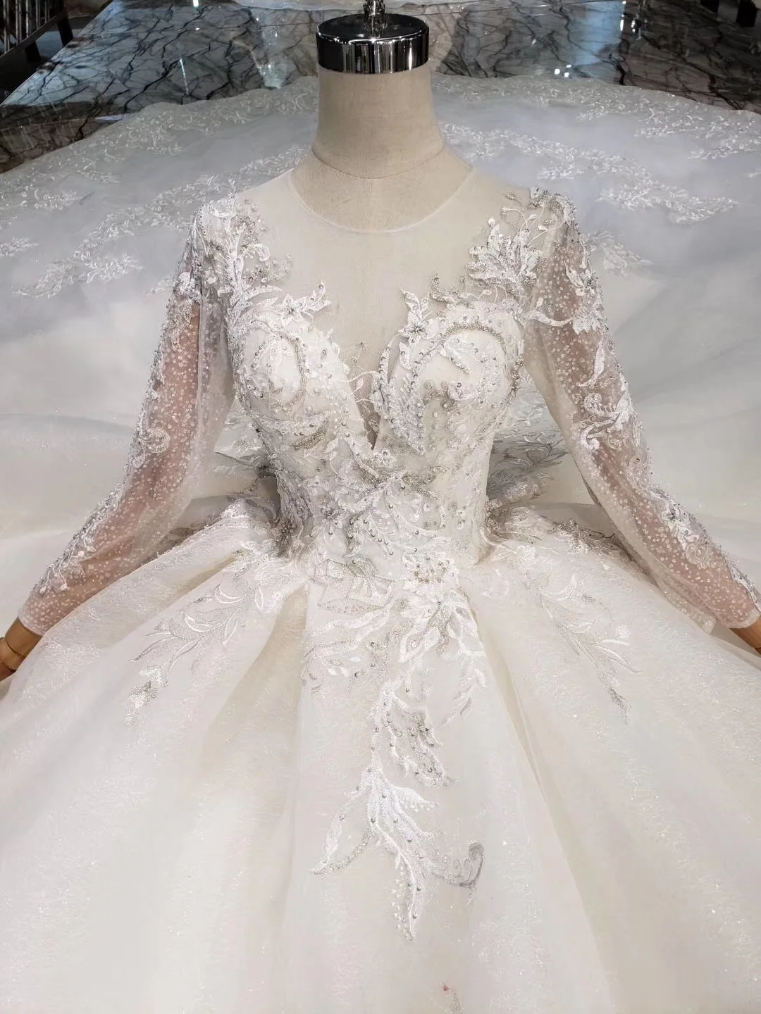 

2019 Ball Gown Off The Shoulder High Neck Hand Made Flower Crystal Beaded Bridal Dress Custom Made High Quality Wedding Dresses