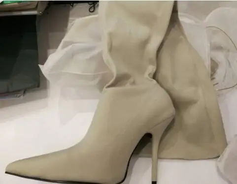 beige BuonoScarpe/Сапоги выше колена; женские пикантные сапоги до бедра на высоком каблуке-шпильке с острым носком; эластичные высокие сапоги; Botas; эластичные сапоги - Цвет: beige