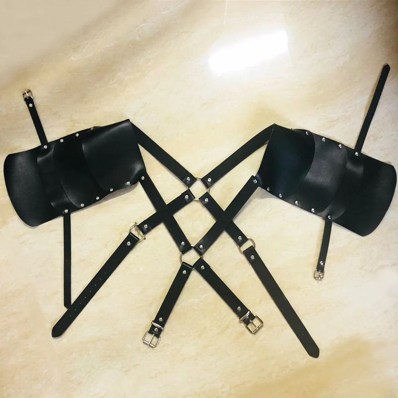 New sexy Faux Leather Adjustable Men Body Chest Harness belts Bondage metal O-rings Costume Belts Shoulder Armors Buckles Linge