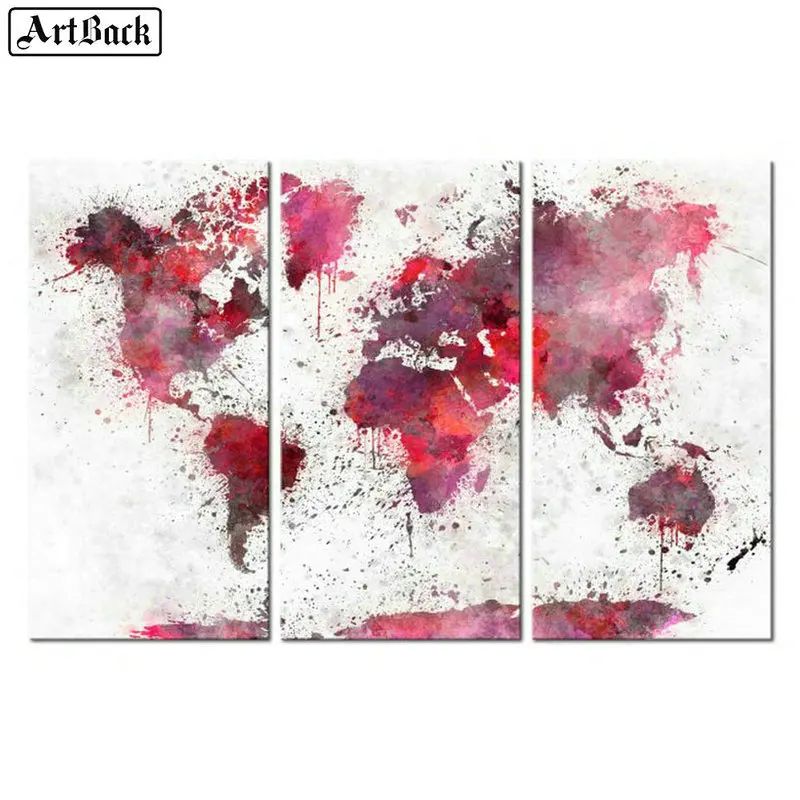 Триптих акварель карты 5d алмазная Картина Пейзаж полная квадратная дрель