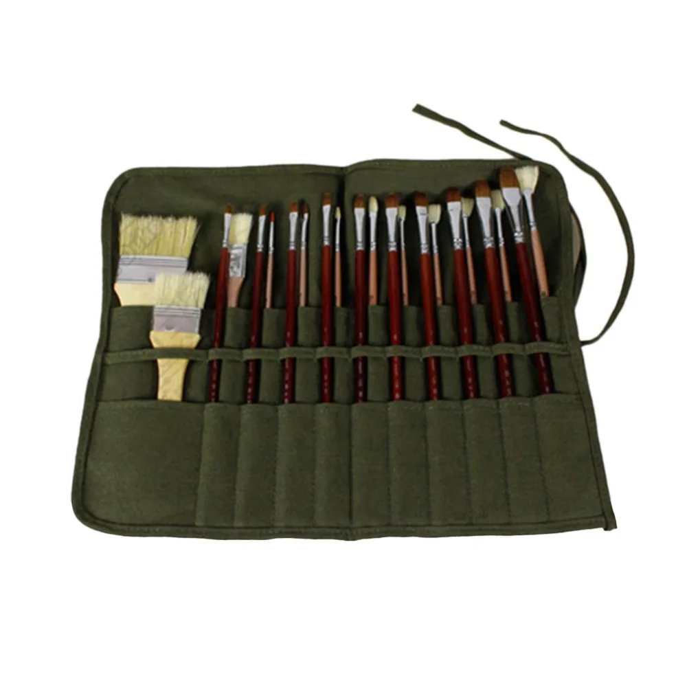 Modern Roll Up Canvas Paint Brush Bag Cases For Artist Draw Pen Watercolor Oil Army Green School Arts Supplies 40*33cm | Канцтовары для