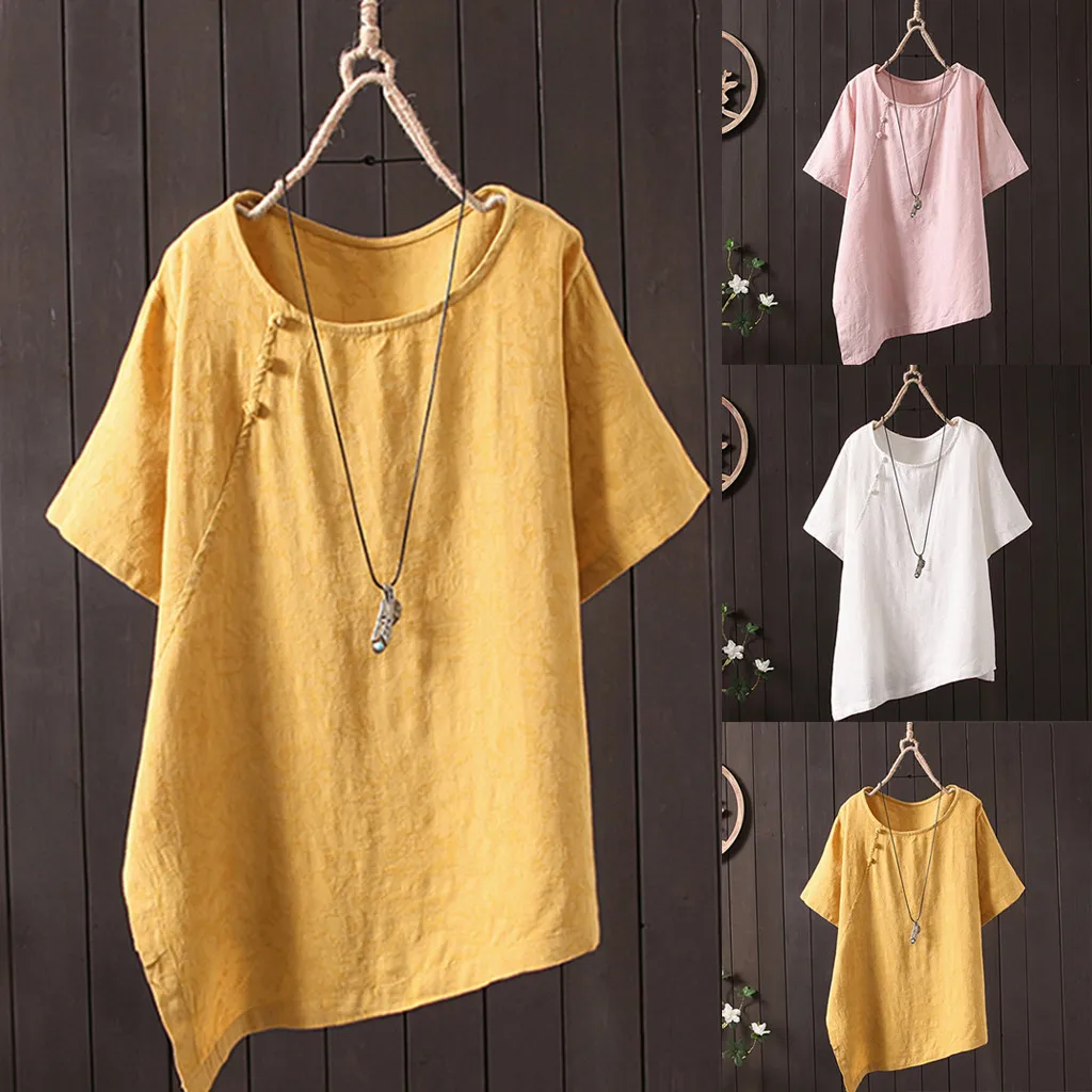Женская льняная рубашка на кнопках Свободный Топ большого размера|Блузки| |
