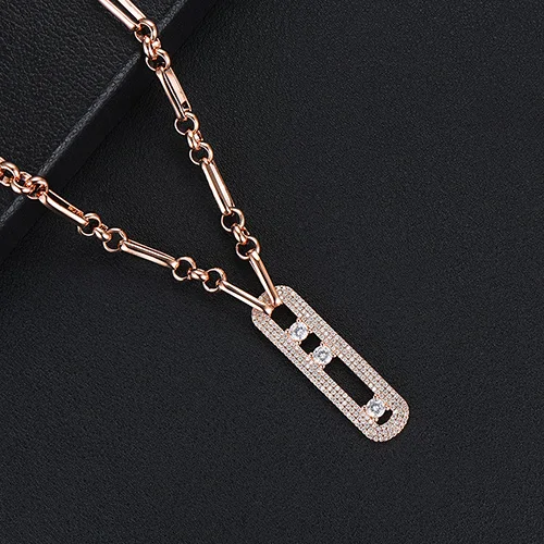 Rose Gold GODKI Роскошные геометрические звенья Штабелируемый кулон ожерелье красивый полный кубический циркон модный шарм Женские вечерние ювелирные изделия подарок - Окраска металла: Rose Gold