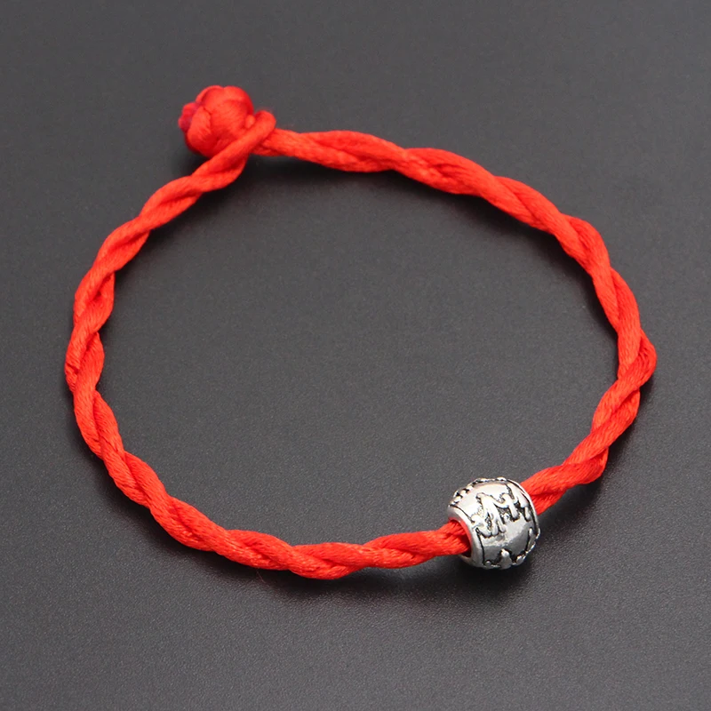 Red Семейное счастье силуэт круглые бусины 4 мм красная нить струнный браслет счастливый ручной работы Канатный браслет с подвесками для женщин и мужчин ювелирные изделия - Окраска металла: Red