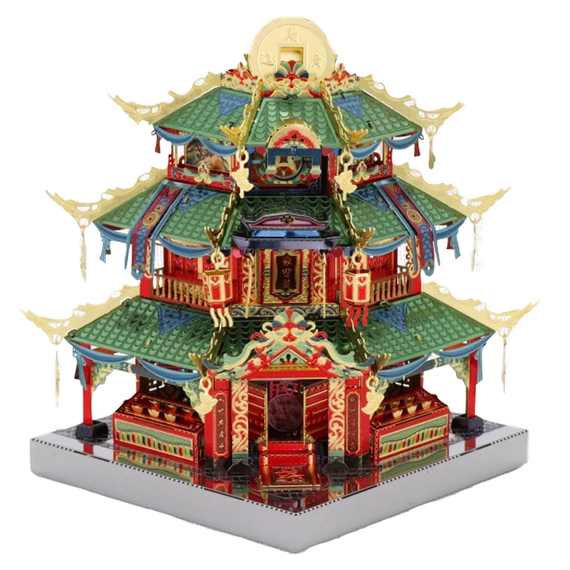 

MU 3D Metal Puzzle Chinatown building Treasure Collection Hall LED light model DIY Laser Cut Jigsaw Model For Adult Toys