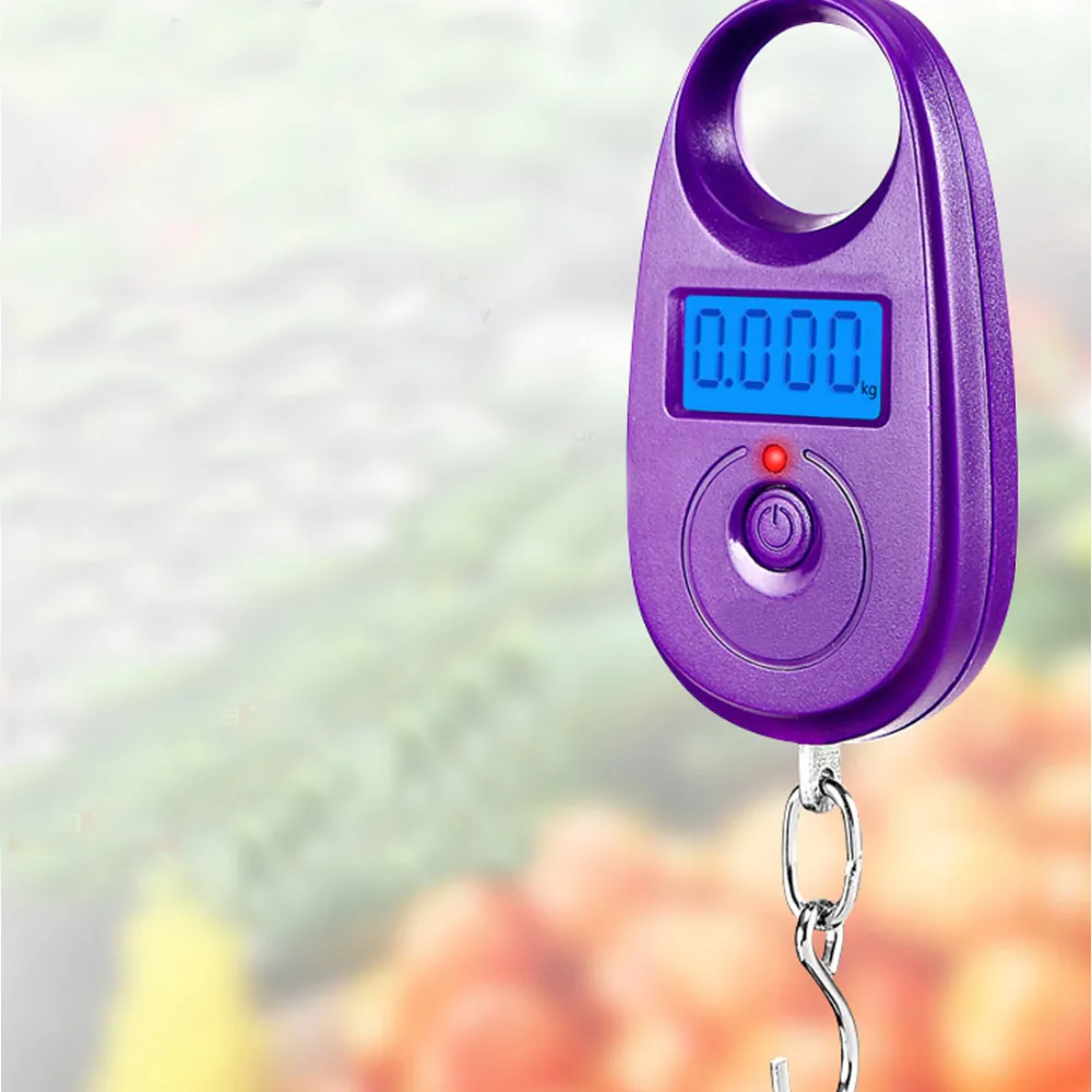 Кухонные электронные весы 25кг мини фиолетовый крючок подвесные багажные