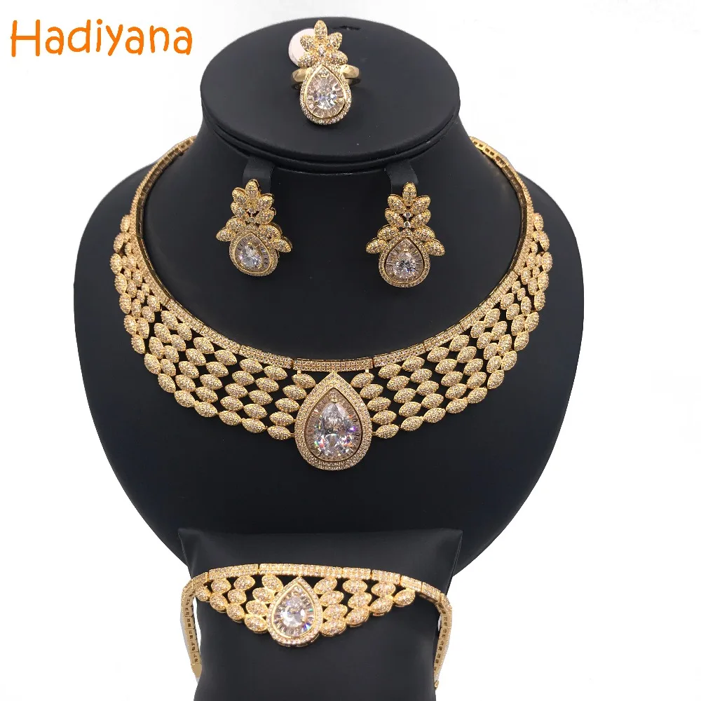 

Hadiyana Cubic Zirconia 4pcs Jewelry Bridal Sets For Women, Luxury Dubai Jewelry Set, African Big Statement Jewelry Set CN116