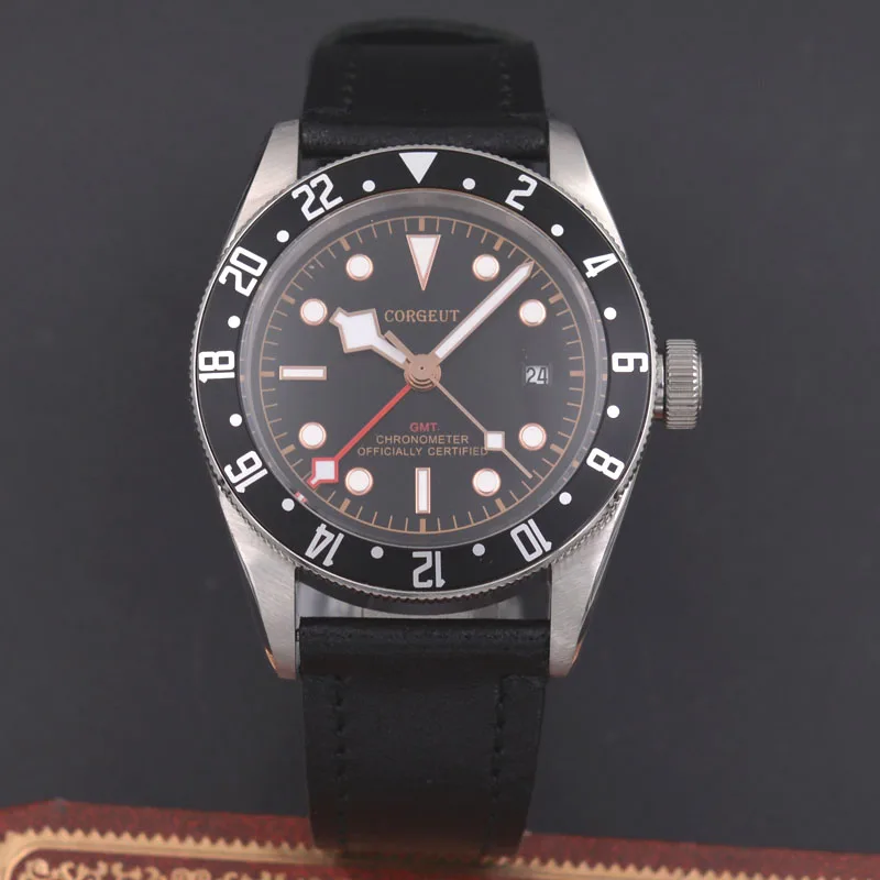 Corgeut Мужские автоматические механические часы 41 мм GMT с сапфировым