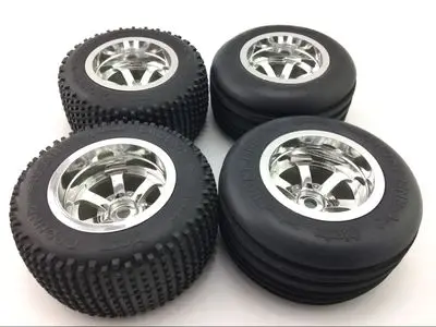SILVER HPI 1/10 гоночный грузовик короткий ход автомобиля серебро черный колесо шины Набор для HPI E-Firestorm Flux 4 шт - Цвет: SILVER