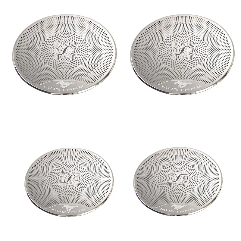 4Pcs Set SHINEKA интерьерные молдинги из нержавеющей стали, аудио динамик, автомобильная дверь, громкий динамик, крышка, наклейка для Ford Mustang - Название цвета: 4Pcs Set