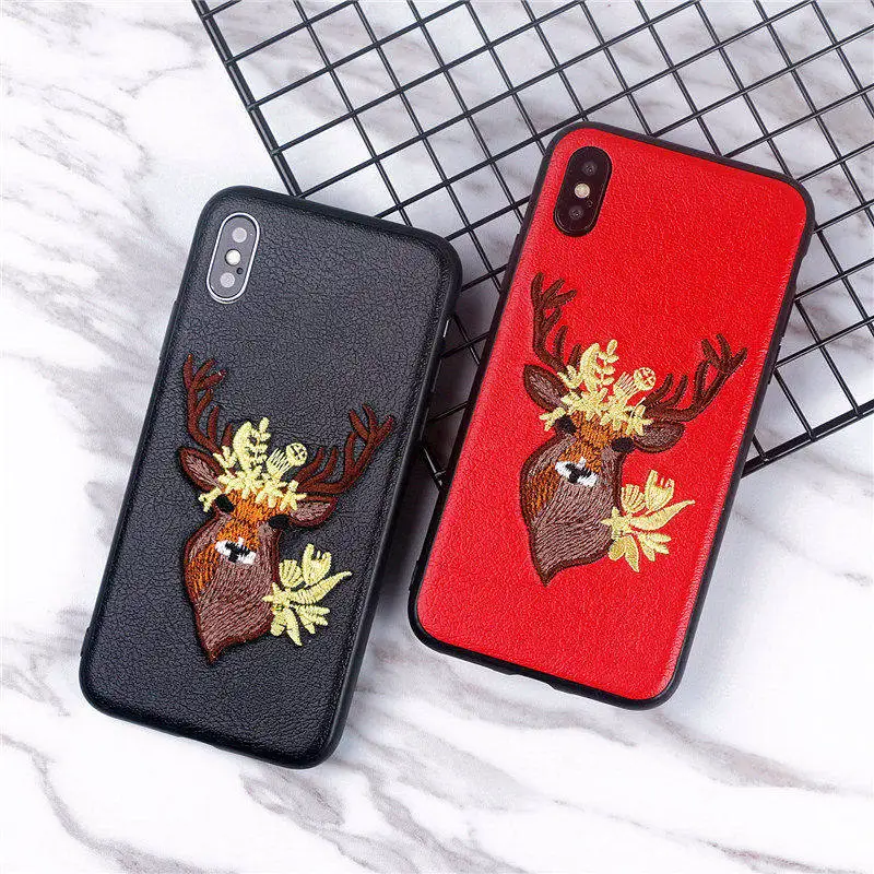 For iphone X case cover Netarlier for 7 8 Back Soft Full Cover Case 6 6s plus Silicone Sika Deer Embroidery |