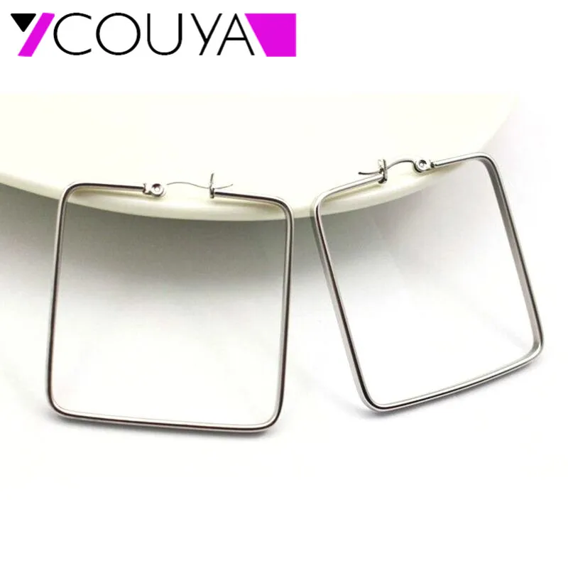 2017 новые модные 40*40 мм Квадратные Серебряные серьги-клипсы для женщин серьги из нержавеющей стали