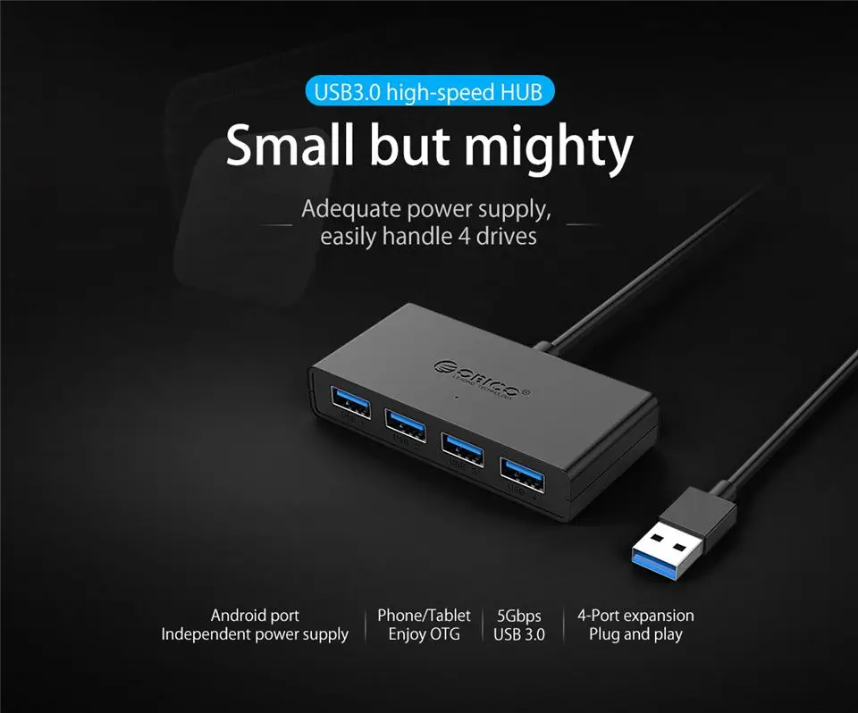 Orico H4U3 USB 3,0 до 4-Порты и разъёмы USB 3,0 OTG USB концентратор с микро USB Мощность Порты и разъёмы