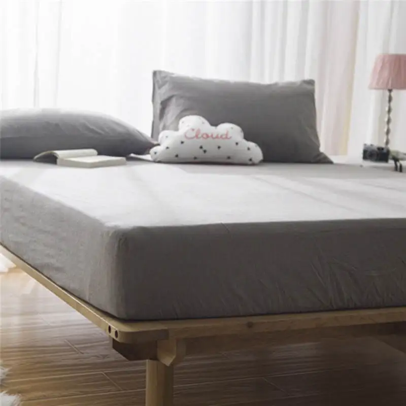 

100% Cotton Solid Color Fitted Sheet Soft Comfortable Simple Style Washed Cotton Bed Sheet With Elastic