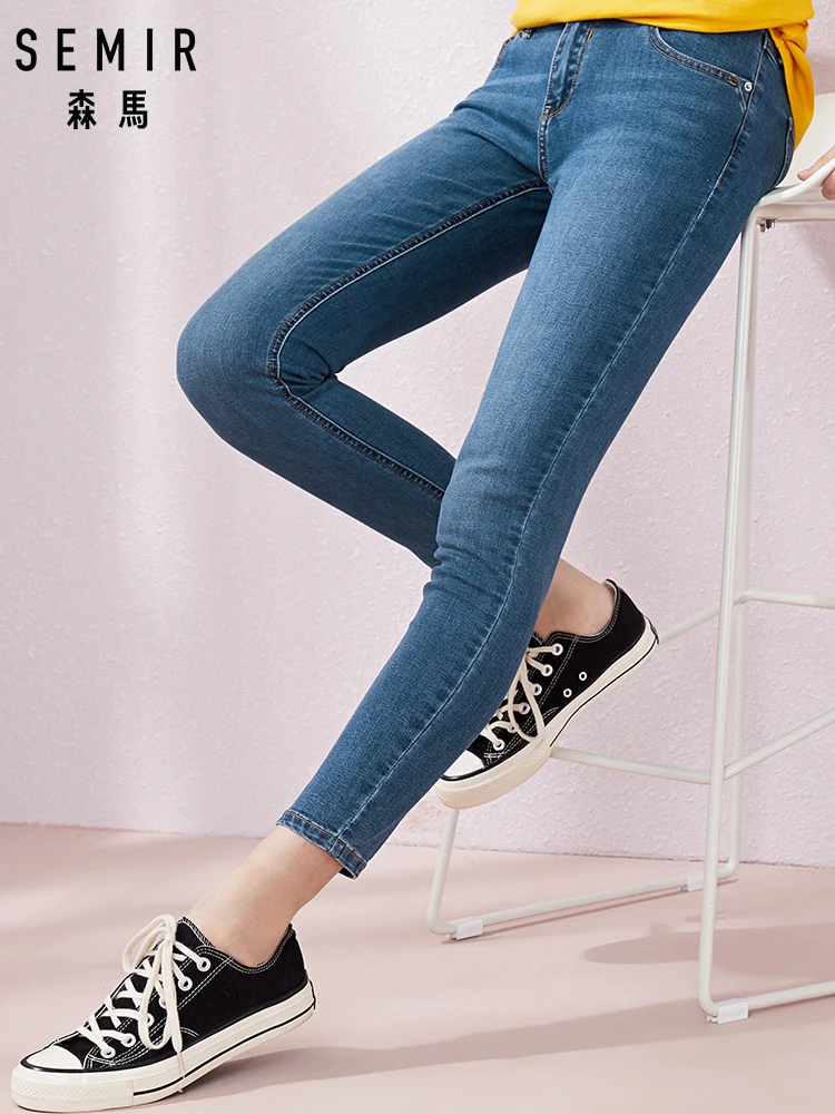 SEMIR женские джинсы Femme большие размеры тонкие Стрейчевые синие винтажные прямые