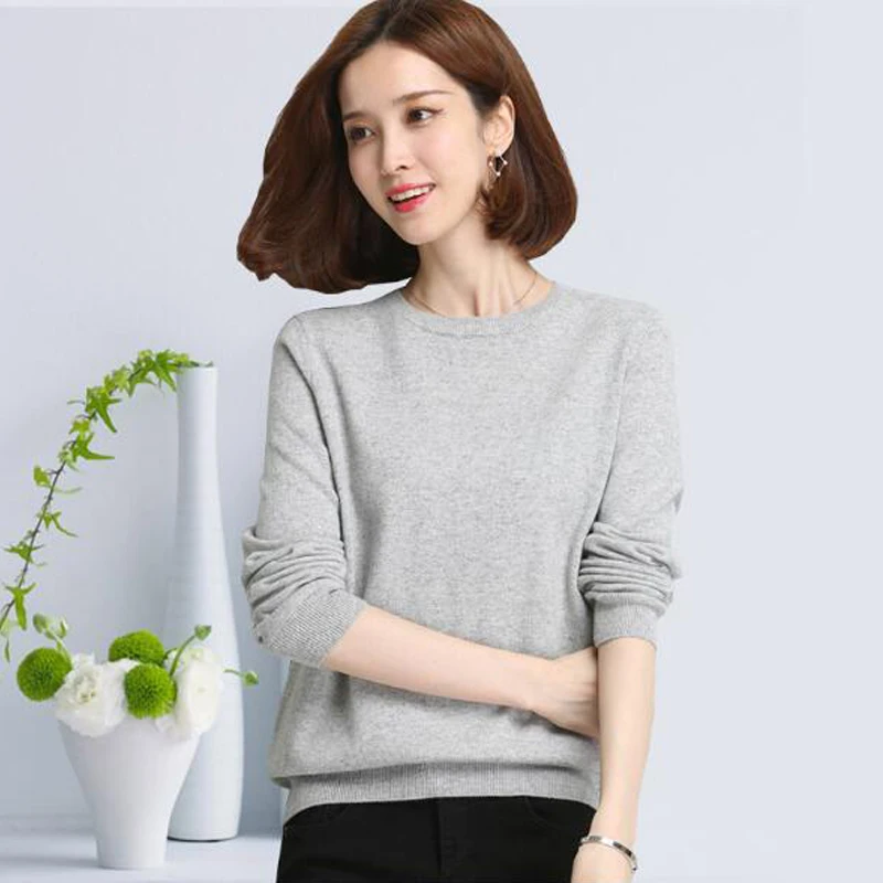 100% кашемир мягкий круглый воротник свитера чистый Для женщин пуловеры розовый