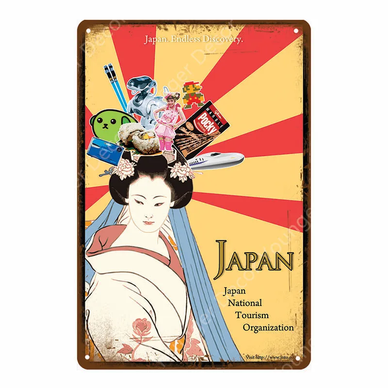 Японский туристический плакат, японский Ukiyoe, металлические жестяные вывески в старом стиле, настенная живопись, табличка, Декор для дома, бара, комнаты, винтажная тарелка