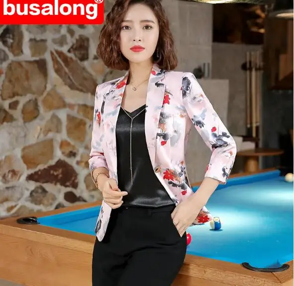 Женский офисный костюм из 2 предметов блейзер с длинным рукавом и юбка цветочным
