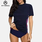 Женская быстросохнущая рубашка attratico Rashguard, с коротким рукавом и цветочным принтом, UPF 50 +, топ для серфинга, рубашка для бега и езды на велосипеде