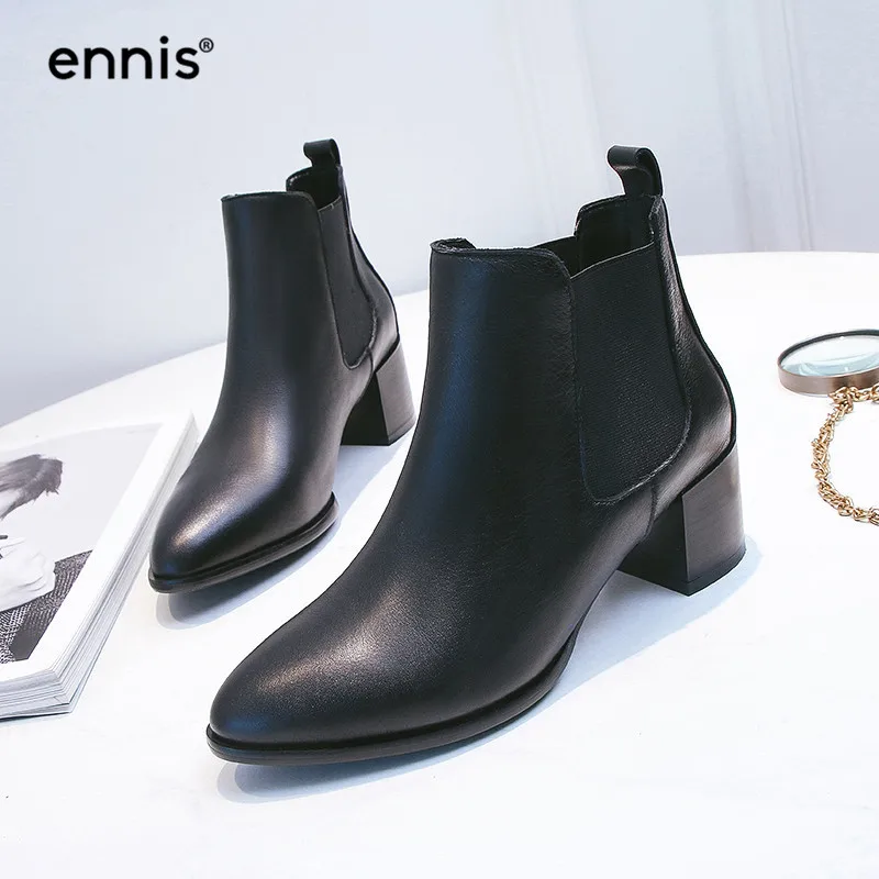 ENNIS/ г., осенние ботинки женские модные ботинки черного цвета женские ботильоны из натуральной кожи женская обувь коричневого цвета на квадратном каблуке, A919