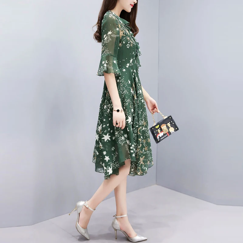 Милое весеннее ТРАПЕЦИЕВИДНОЕ женское шифоновое платье с цветочным принтом v