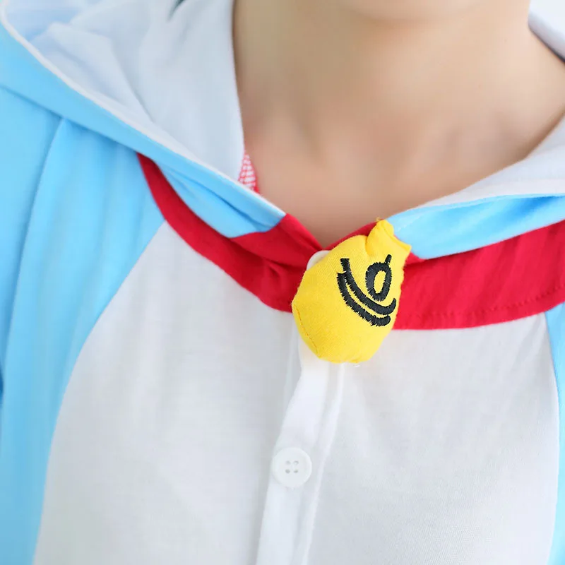 Синий Doraemon летний костюм комбинезон толстовка с коротким рукавом для взрослых