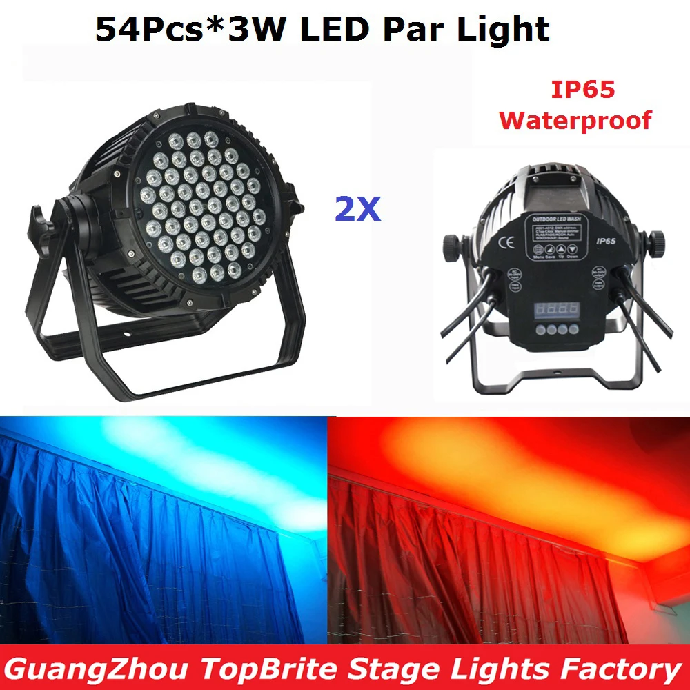 

2XLot NEW Design 180W Led Par Light 54X3W RGBW 4 Color Outdoor Flat Par Cans IP65 Waterproof DJ Disco Stage Effect Party Lights