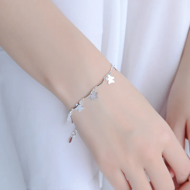

925 Sterling Silver Link Chain Tassel Butterfly Charm Bracelets &Bangle Anklet For Women Jewelry Gifts Pulseira Feminina A209