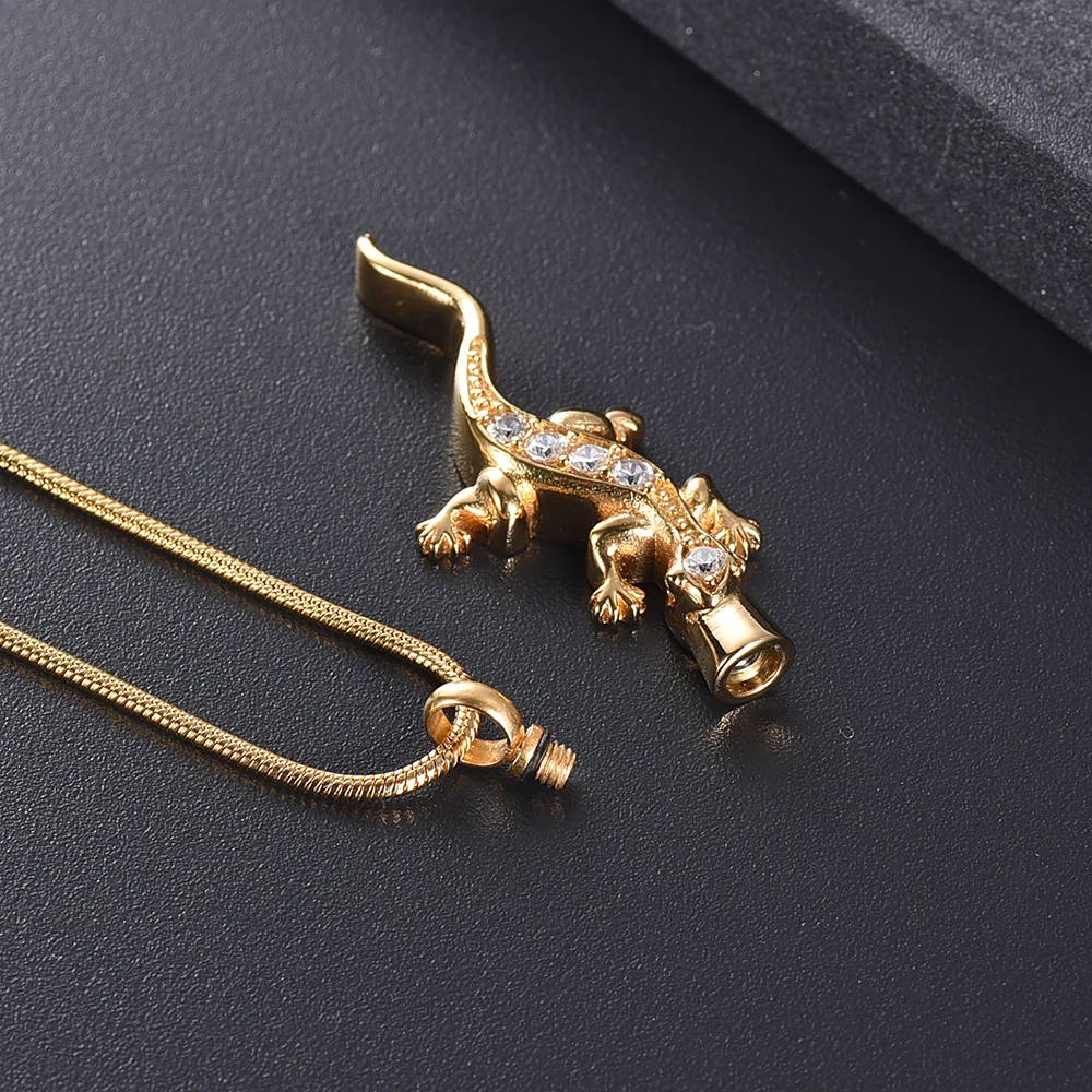 

KSJ10076 Lizard Design Rhinestones Inlay Pet Ashes Holder Keepsake Funeral Urns/Casket 316L Stainless Steel Cremation Jewelry