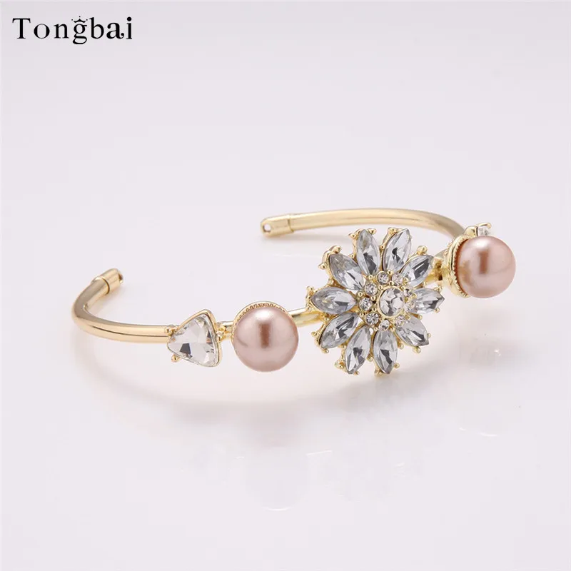 Tongbai Австрийских Кристаллов Pulseiras Сплава Розовый Жемчуг простой дизайн