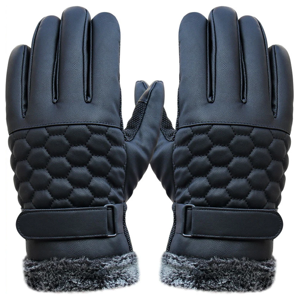 Men Sweat-proof Outdoor Breathable Plush Cuff Gloves PU Leather Retro Wear-resistant Thicken Anti-skid Winter Warm | Спорт и