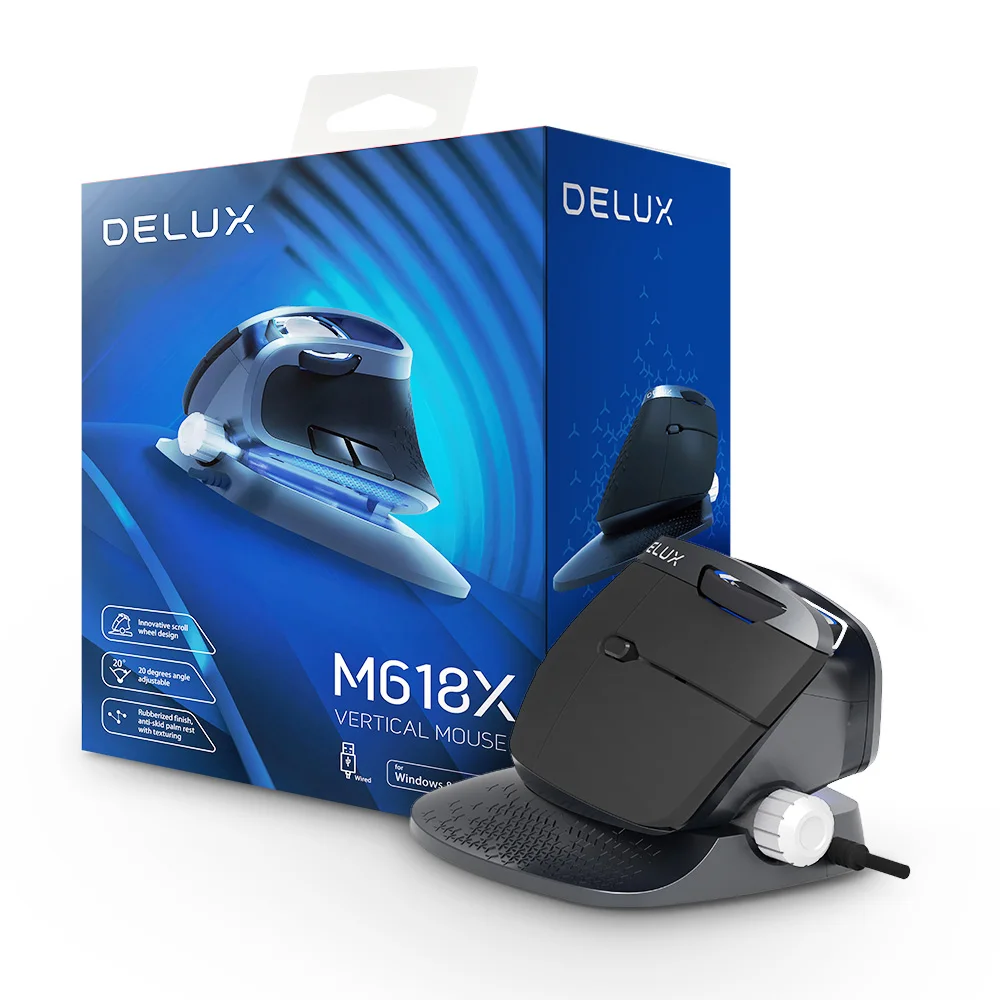 Проводная мышь Delux M618X эргономичная Вертикальная лазерная плетеный кабель