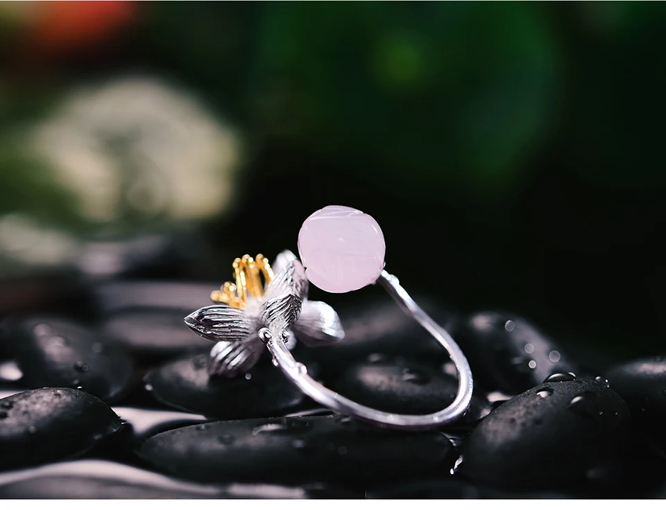 Lotus Fun реальные 925 стерлингового серебра Природный розовый кварц ручной работы Fine Jewelry Кольцо Цветок лотоса шепчет кольца для женщин Bijoux
