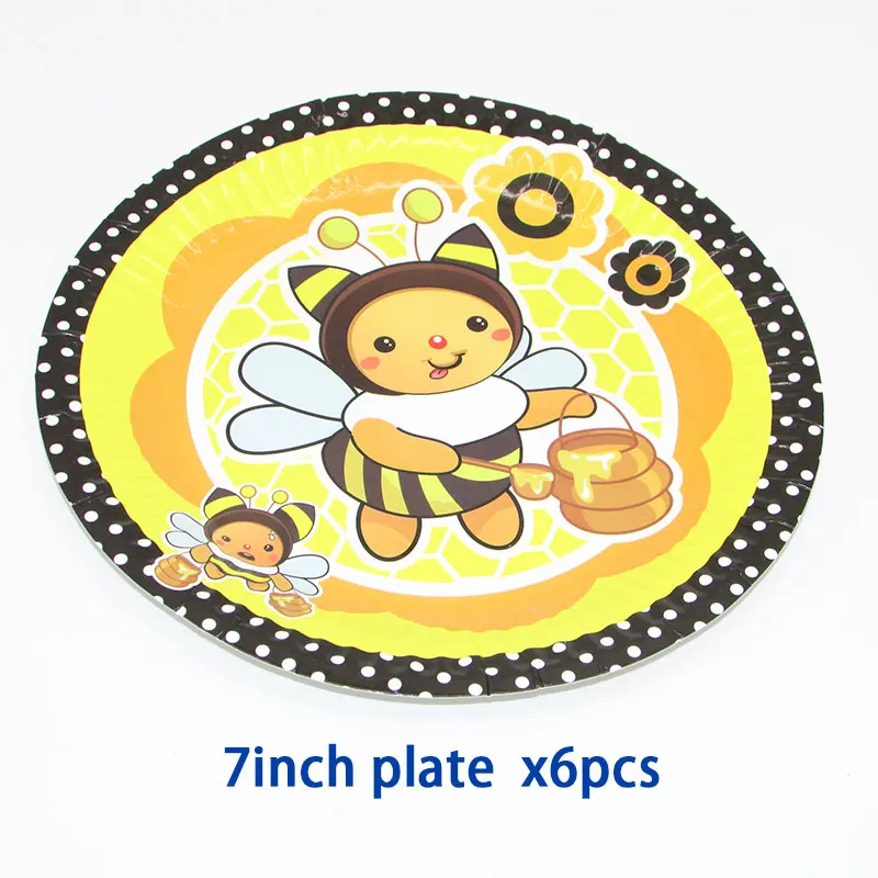 plate x6pcs 6 шт. вечерние одноразовые тарелки с рисунком шмеля и пчелы из мультфильма, соломенные украшения для вечеринки на день рождения для детей 6 человек - Цвет: plate x6pcs