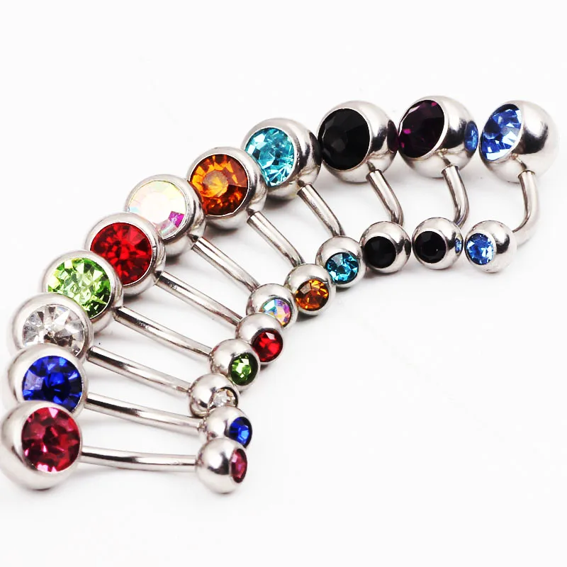 JunlowPY Navel Piercing Jewelry Sexy Crystal Double Gem Ball Stainless Steel Belly Button Rings Body Pircing Ombligo | Украшения и