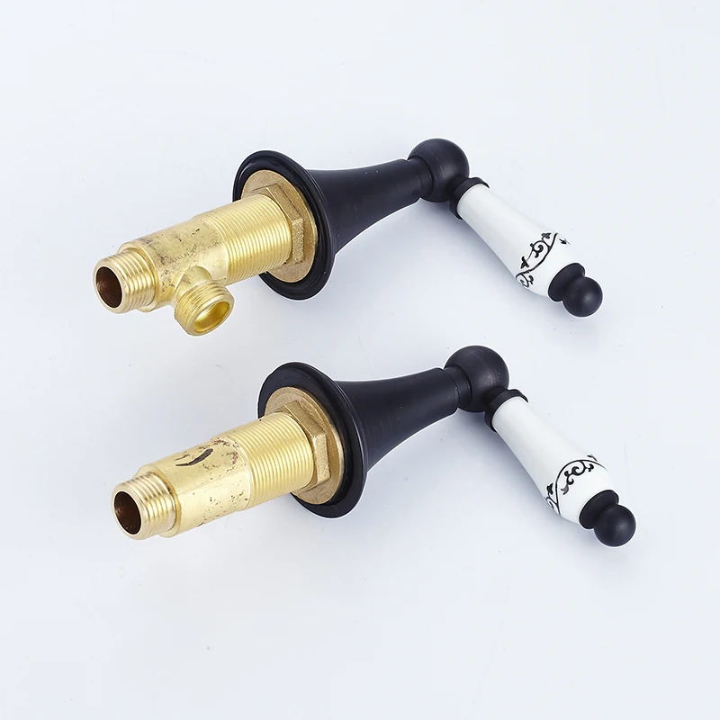 Смеситель для раковины Черный латунь бортике Широкое Ванная комната кран 3 шт.