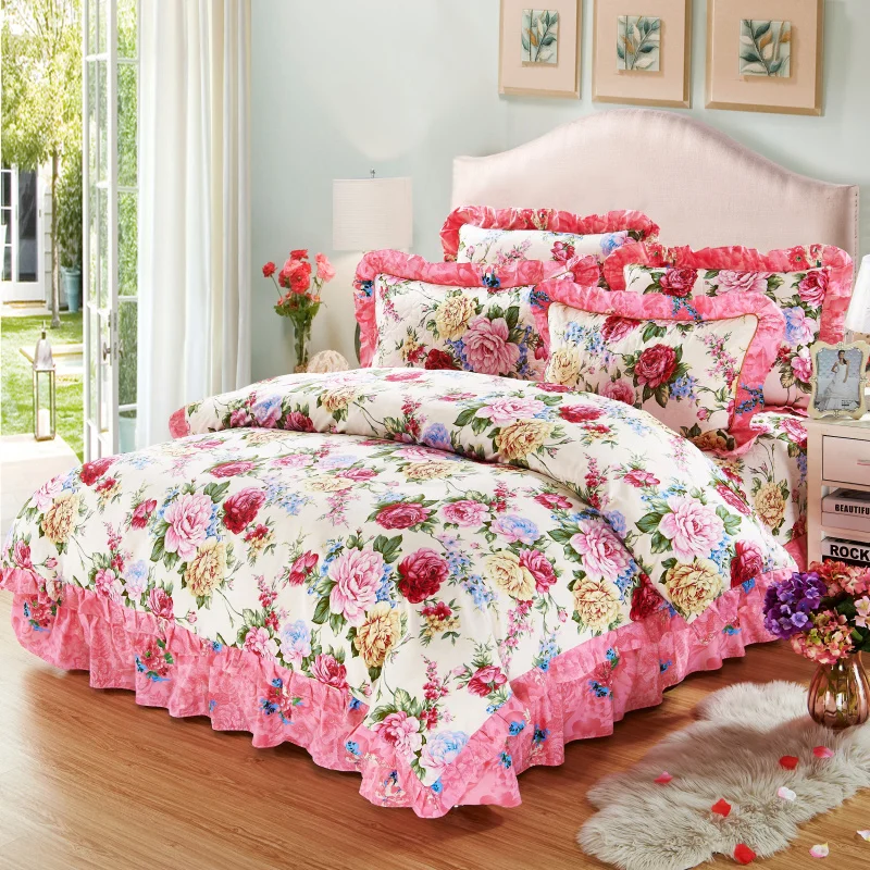 Хлопковое мягкое постельное белье queen King size постельного белья стеганая Толстая покрывало одеяло покрывало простынь и наволочками, Комплект постельного белья для очень больших и 4/6 шт